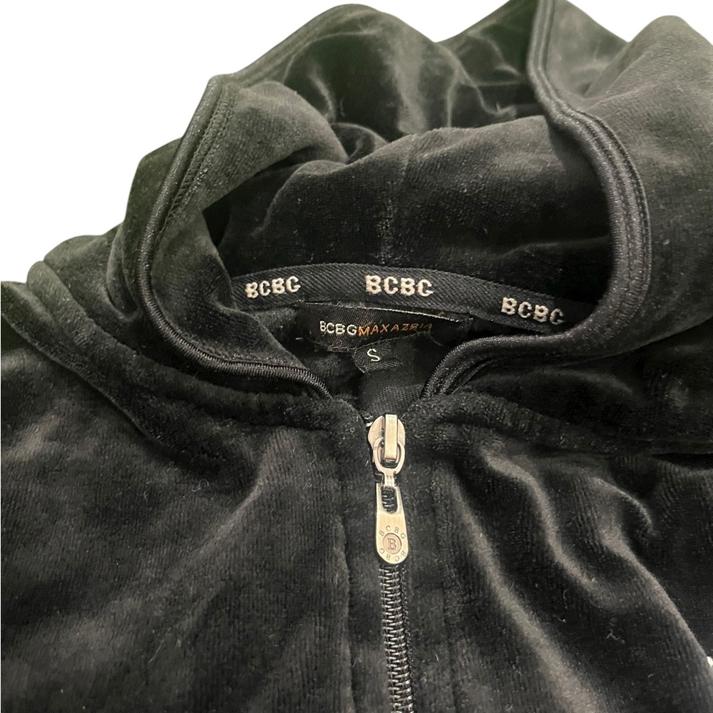 BCBG Y2K Rhinestone Logo Black Velvet Zip-Up Hoodie Small - Picture 3 of 8
